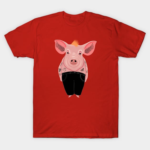 Cool Pig with Tattoo in Trousers T-Shirt by DrawingEggen